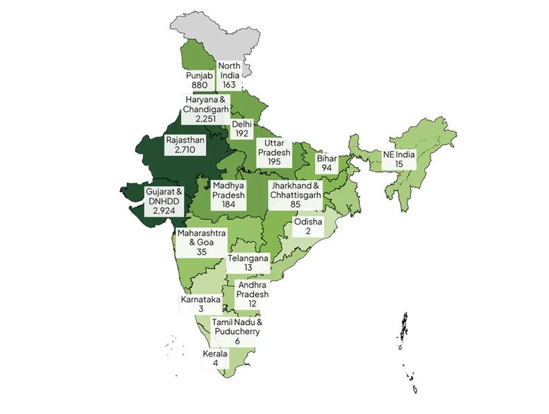 A diagram of India highlighting regions where donors were recruited during the DATRI project