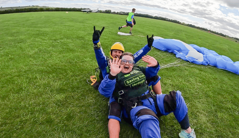 Skydiver, Jordan, who just finished their jump