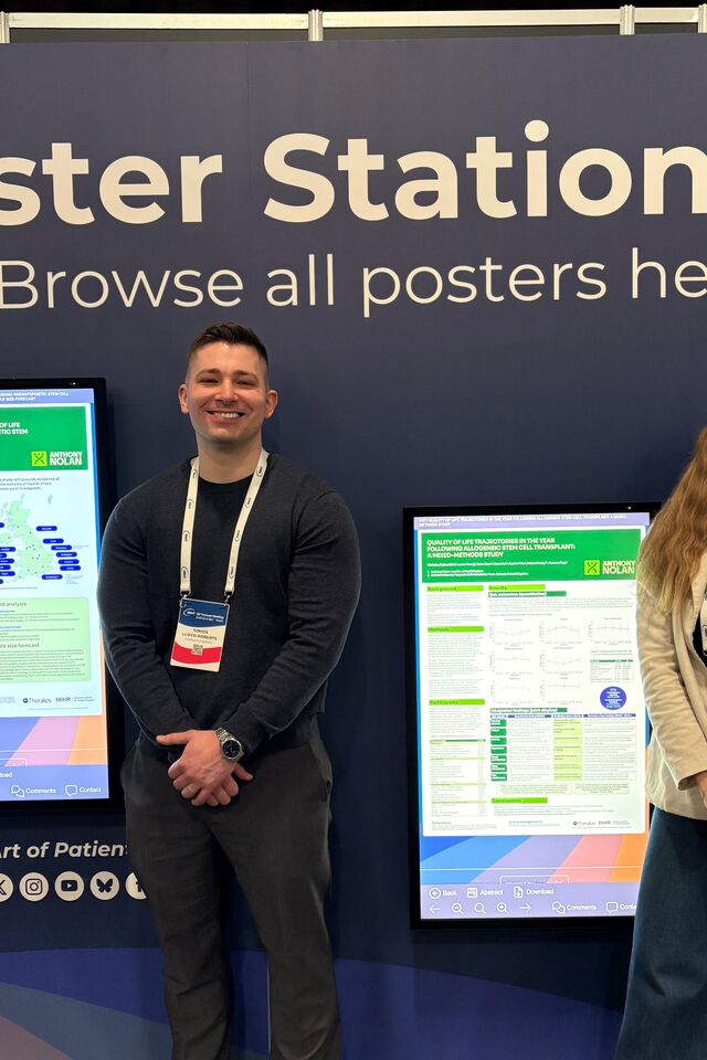 Tomos and Christina presenting their research at EBMT 2026