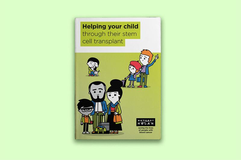 A booklet cover with the title Helping your child through their stem cell transplant