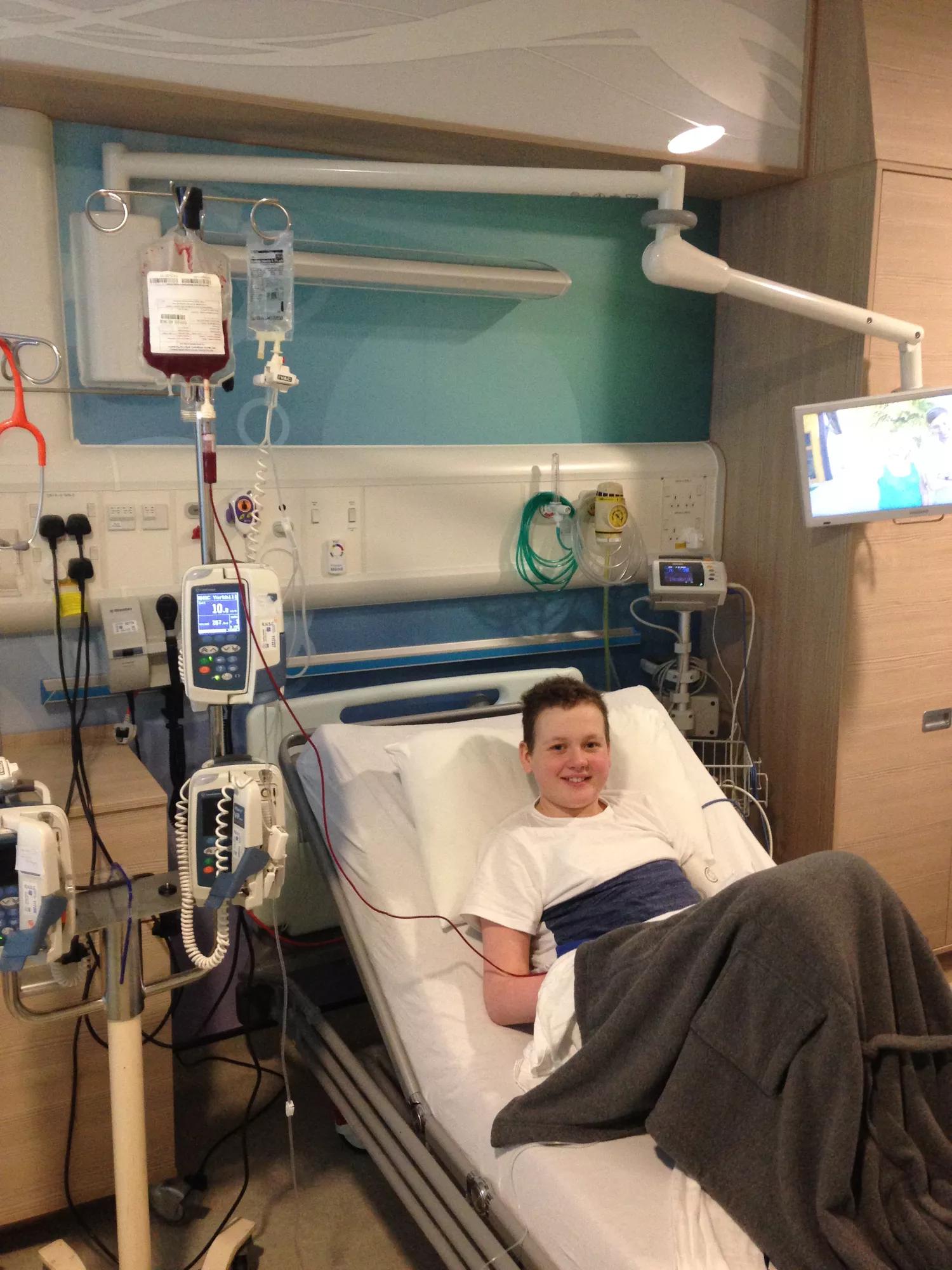 Cameron Wilson receiving his stem cell trasnplant