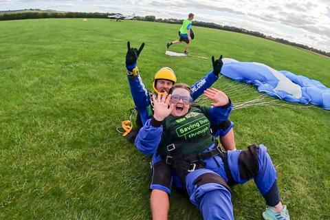 Skydiver, Jordan, who just finished their jump