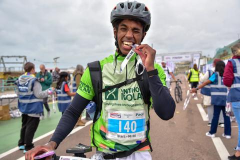 Cyclist at finish line  
