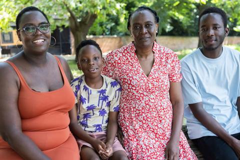 Diana, stem cell transplant recipient, with her mother, cousin and son.