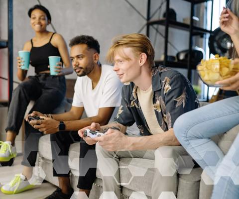 Group of friends playing videogames