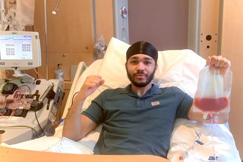 Photo of Ezra donating his stem cells. He's also shared his story.