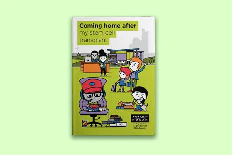 A booklet cover with the title Coming home after my stem cell transplant