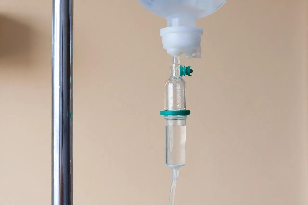 A close up of an IV drip