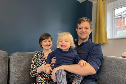 Jo Kelly had a stem cell transplant, after being diagnosed with Hodgkin lymphoma. She is pictured here with her husband and her baby girl, Phoebe.