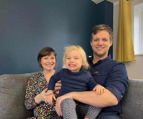 Jo Kelly had a stem cell transplant, after being diagnosed with Hodgkin lymphoma. She is pictured here with her husband and her baby girl, Phoebe.