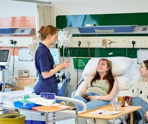 Hero image of an Anthony Nolan Nurse attending to one of our stem cells donors in the cell collection centre in Nottingham