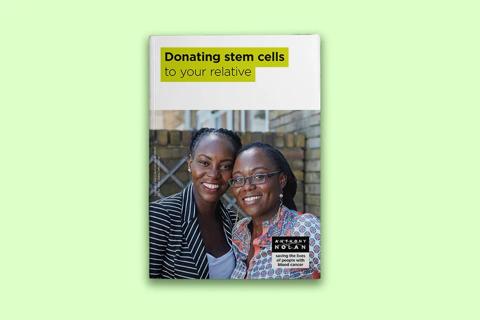 A booklet cover with the title Donating Stem Cells to your Relative