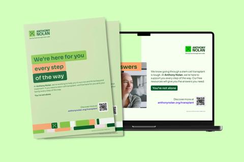 An example of a Anthony Nolan poster and Digital screen displayed on a laptop