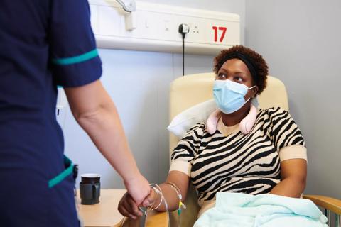 Patient in hospital with face mask