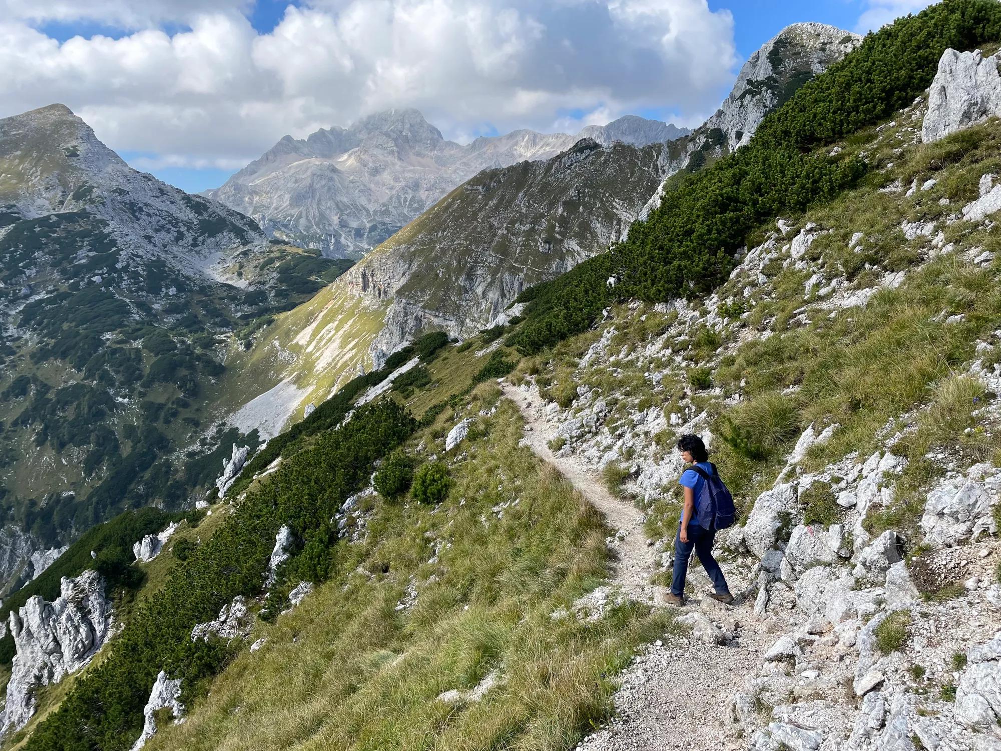 Michaela on a hike through mountainous landscape