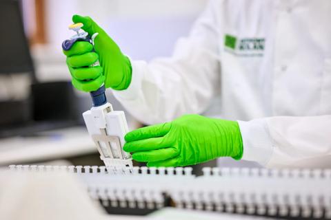 Researcher using a multichannel micropipette