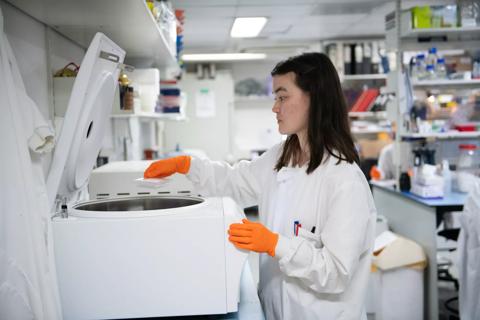 Maya Rowley Immunogenetics Research student placing samples into the centrifuge