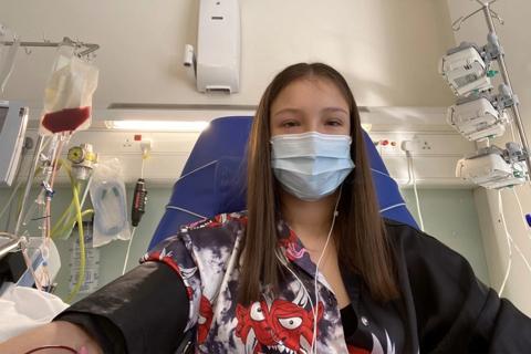 Young female stem cell donor in hospital setting