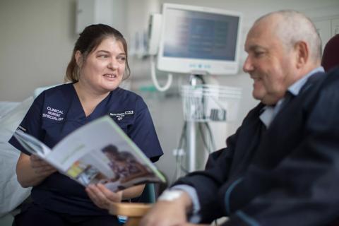 Debbie, Clinical Nurse Specialist, in hospital with a patient