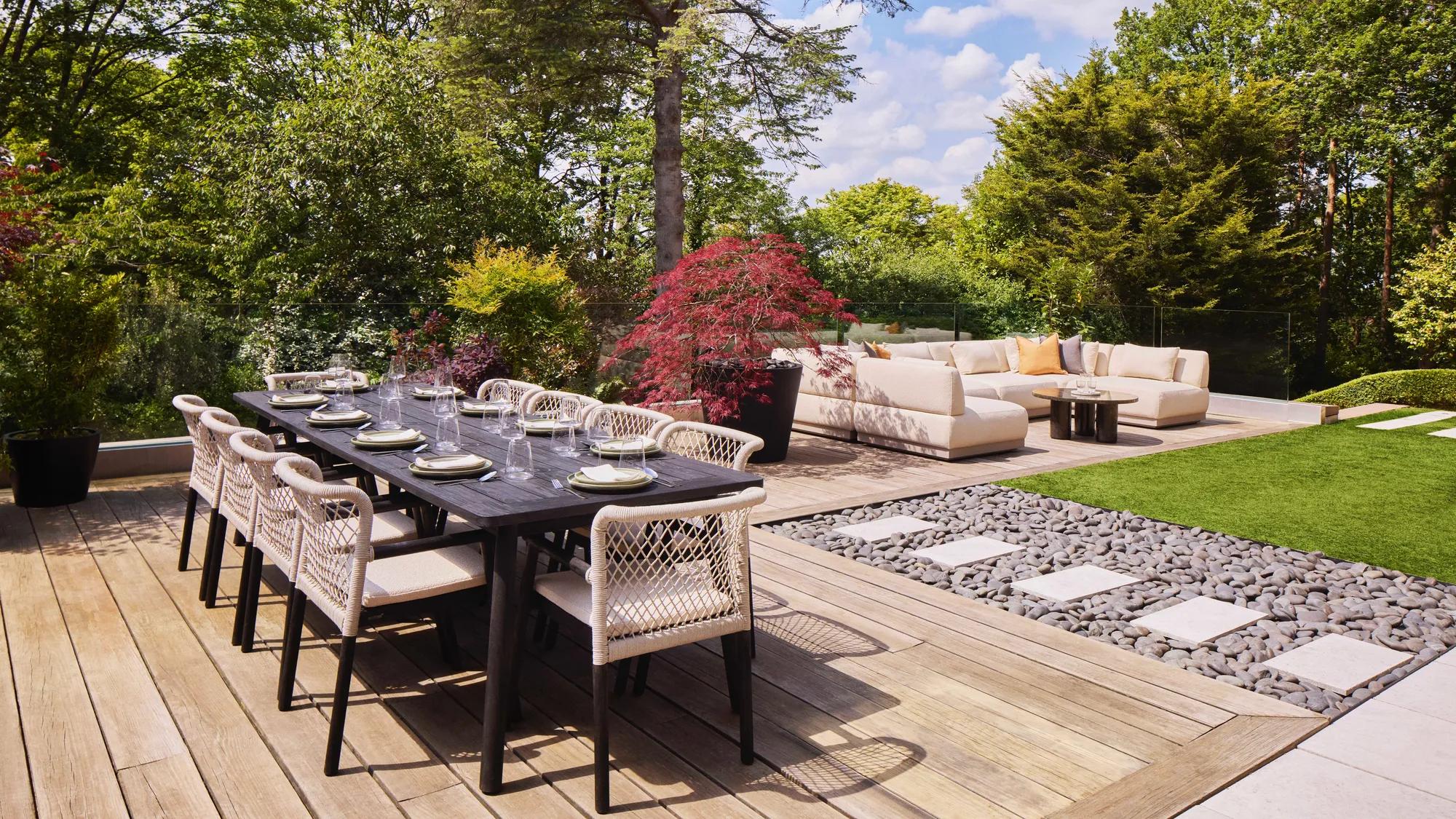 The outside seating area at the Omaze Million Pound House in Cheshire