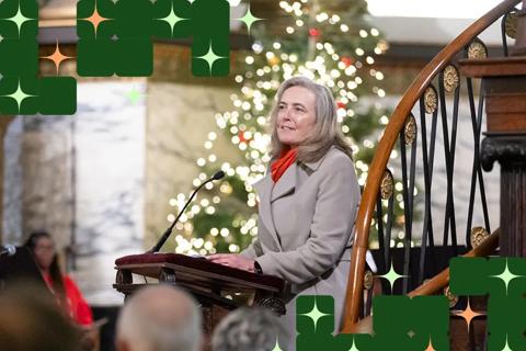 Anthony Nolan Chief Executive, Henny Braund, speaking at the 2024 Christmas Carols Concert