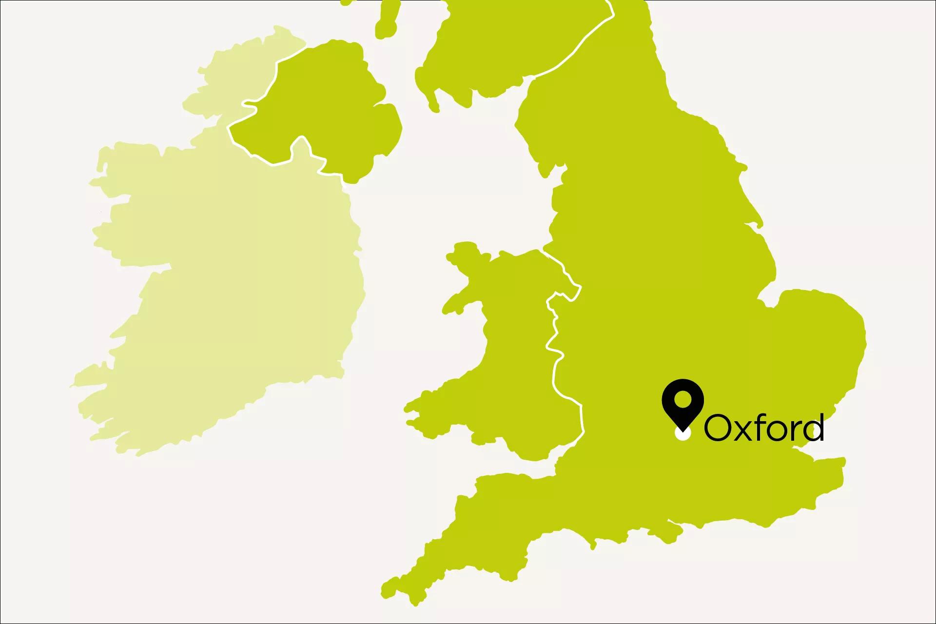 Map of UK with Oxford pinpoint