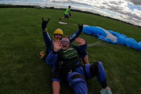 Skydiver finished jump