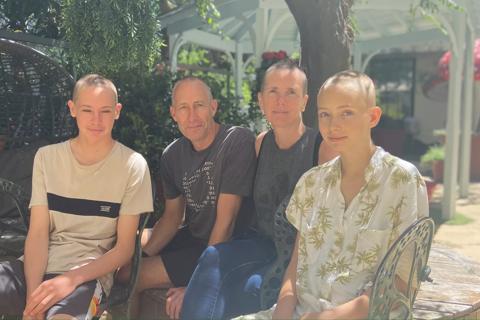 l-r Billy, Dan, Chantal and Maggie after shaving their heads as Maggie went through her first round of chemotherapy